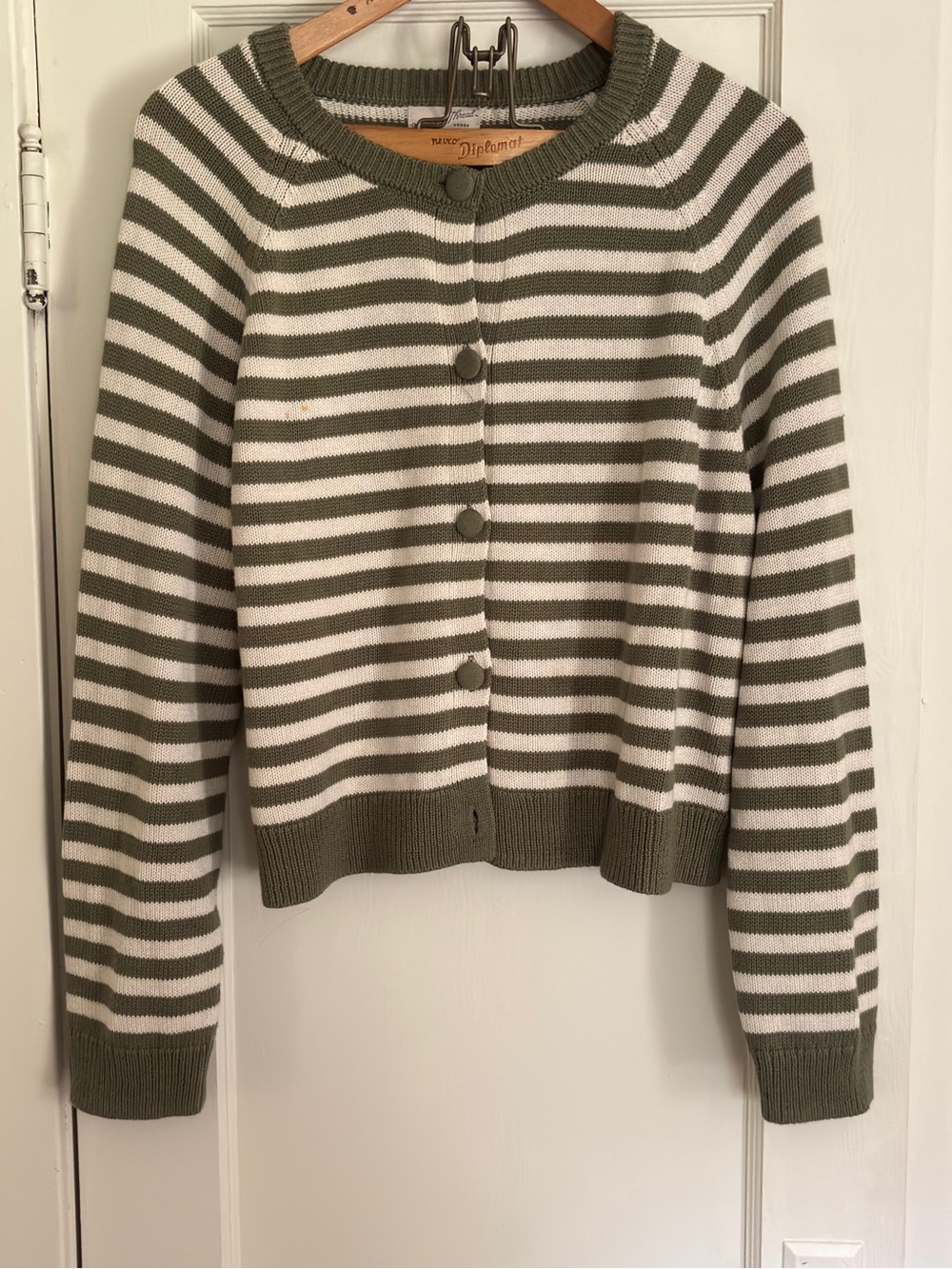 Universal Thread Olive Green & White Striped Button-Front Cardigan